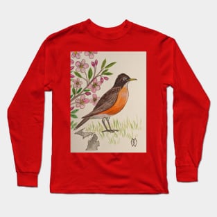 Michigan state bird and flower, the robin and apple blossom Long Sleeve T-Shirt